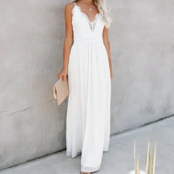 White Lace Slit Maxi Dress - Picture 1 of 8